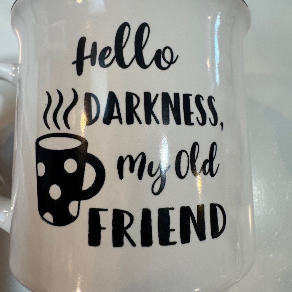 White Ceramic Coffee Mug with Black Text
